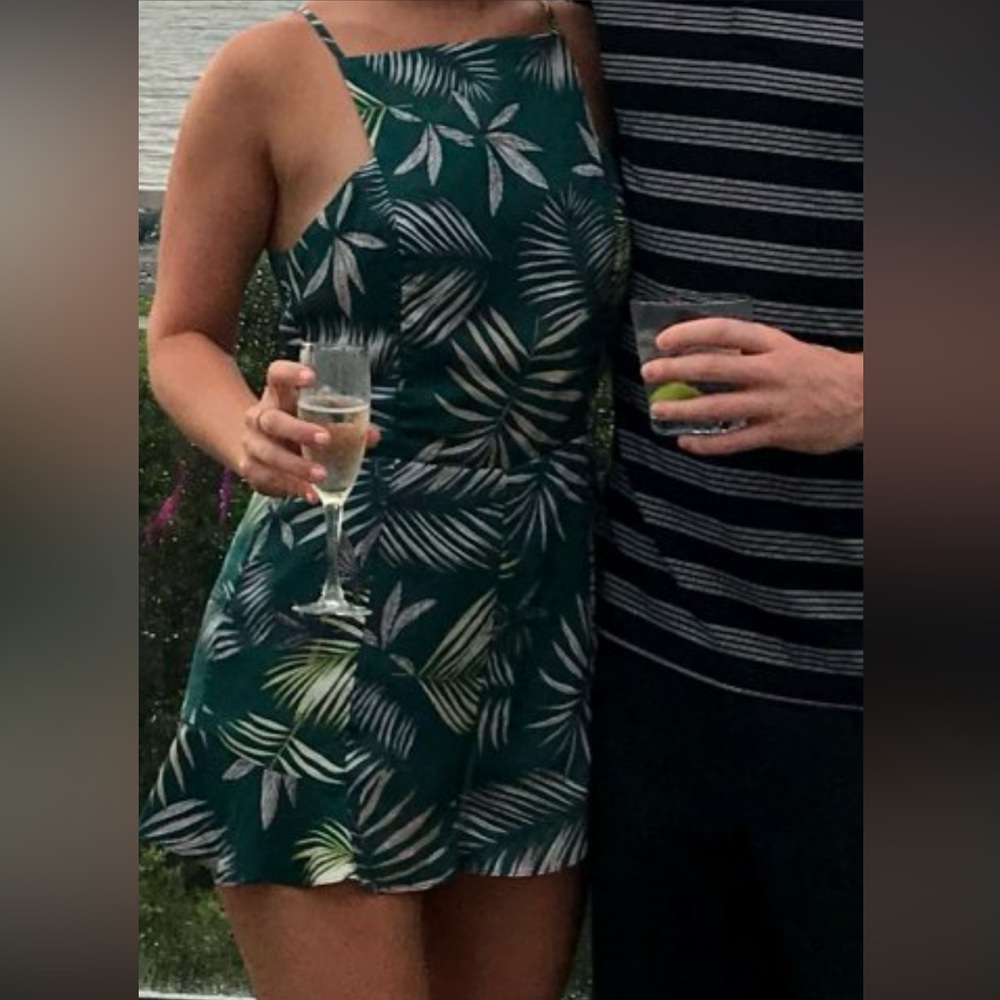 Dark Green with Tropical Pattern Romper